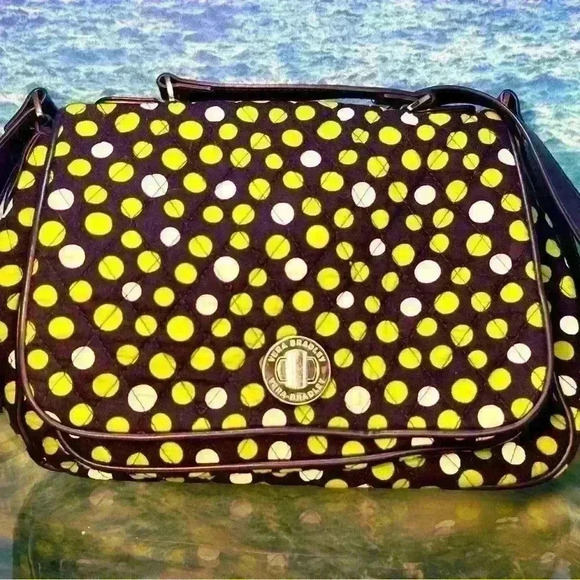 Vera Bradley Navy Blue Green Lucky Dots Turnlock Flap Crossbody Shoulder Bag - Picture 1 of 14